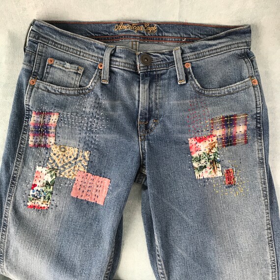 Boro Style Patched Denim Jeans AE Size 6 Reg Hippie Boho Chic | Etsy