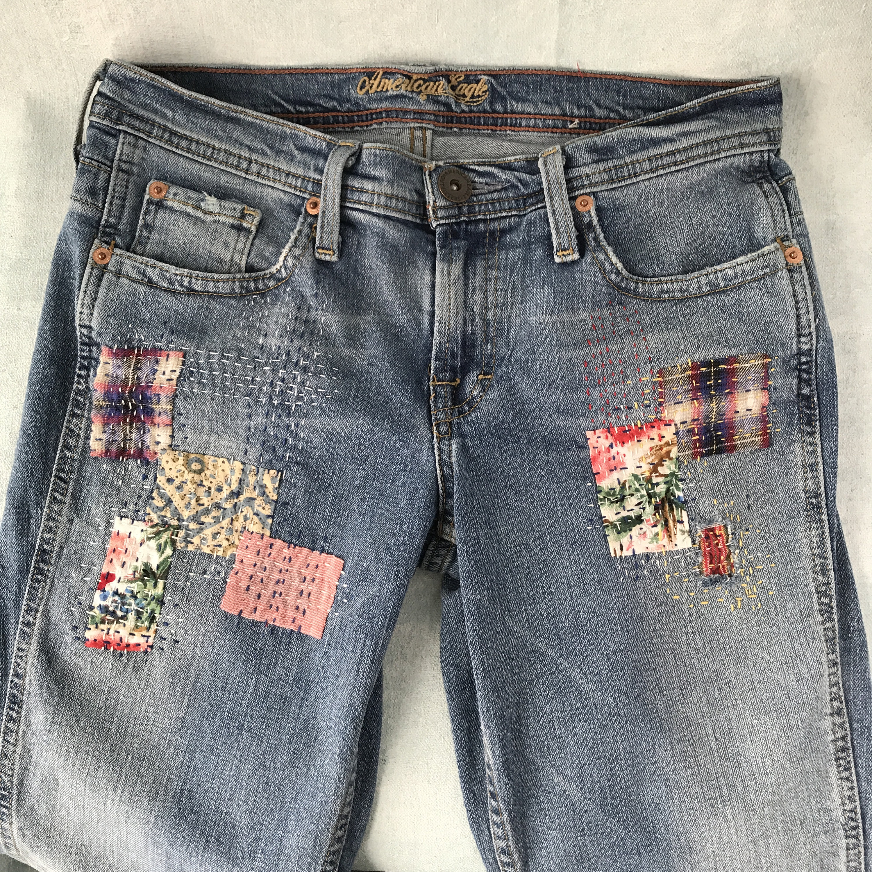 Boro Style Patched Denim Jeans AE Size 6 Reg Hippie Boho Chic - Etsy Ireland