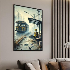 Sci-Fi-kunstwerken, post-apocalypskunst, robotmuurposter, futuristische illustratie, cyberpunk-kunstprint, uniek huisontwerp, originele tekening