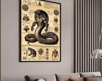 Naga Anatomy Art Print, Medieval Mythical Creature Poster