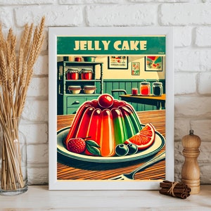 Vintage Jelly cake print, Retro style poster, Kitchen decor, Restaurant Wall Art, Food art print, Foodie Gift, Jelly cake illustration