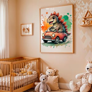 Dinosaur artwork, Stegosaurus poster, Baby dino home art, Nursery poster, Original watercolor drawing, Kids room decor