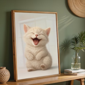 Cute kitten poster, Nursery wall art, Baby animal print, Smiling cat print, Happy cat  art, Kids room poster, Animal Lover Gift