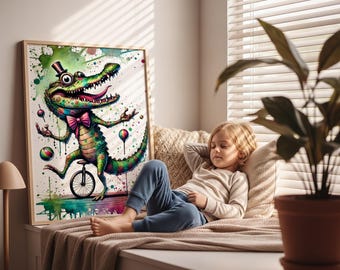 Fantasy animal, Сrocodile wall art, Kids room decor, Nursery poster, Colorful crocodile print