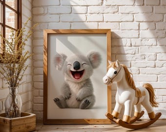 Smiling Koala Nursery Print, Baby Animal Wall Art