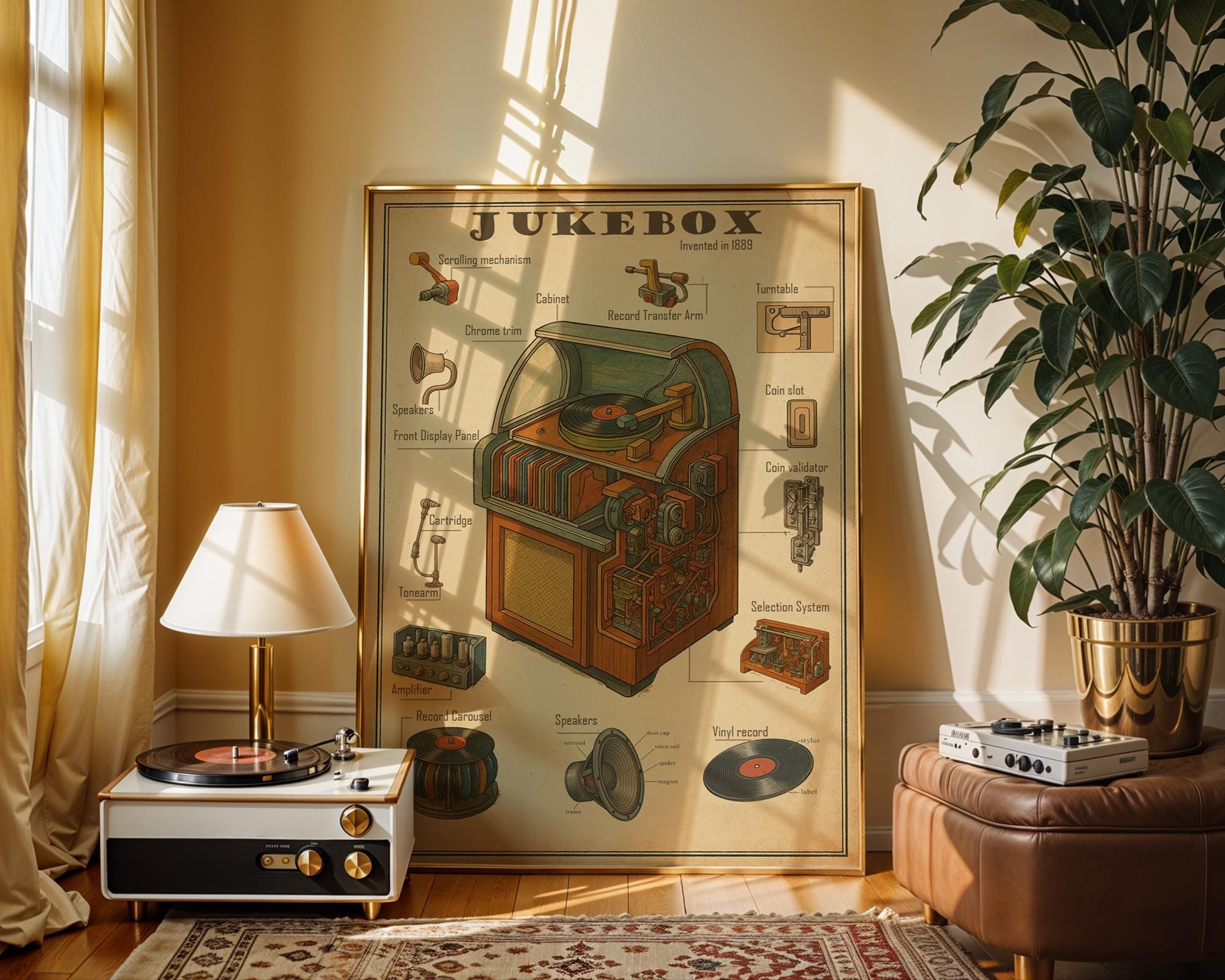Retro Jukebox Art, Jukebox Wall Print, Vintage Music Decor, Music
