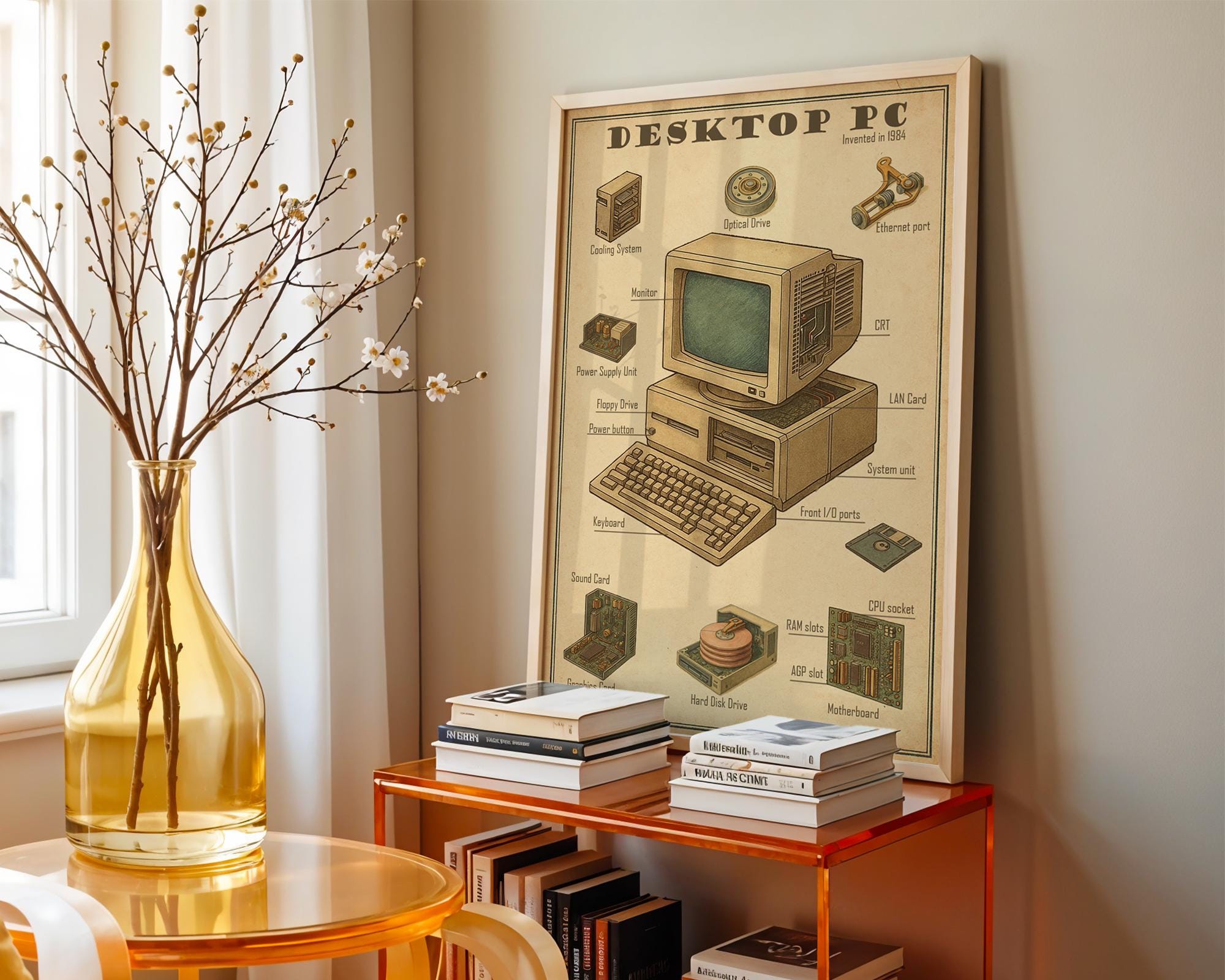 Retro Computer Print, Vintage PC Poster, Desktop PC Art, Computer Parts ...