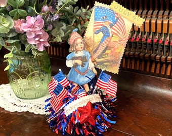 Vintage Patriotic Girl Decoration: Americana Tier Tray Decor