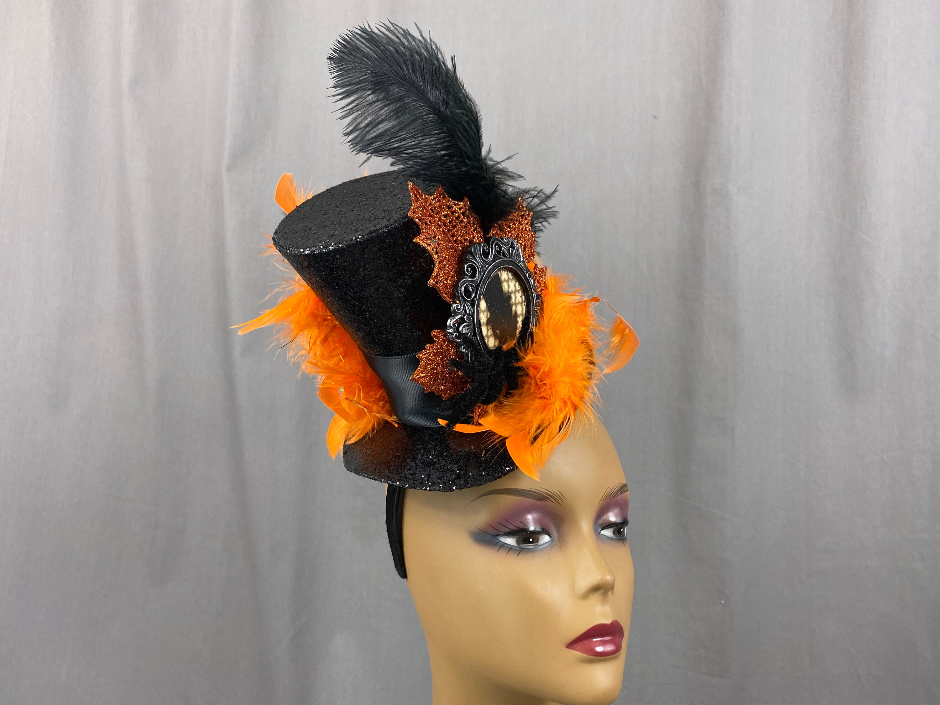 Spooky Halloween Mini Top Hat Fascinator Black and Orange Etsy