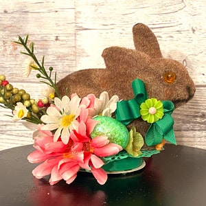 Vintage Flocked Easter Bunny Decoration: Tier Tray Decor