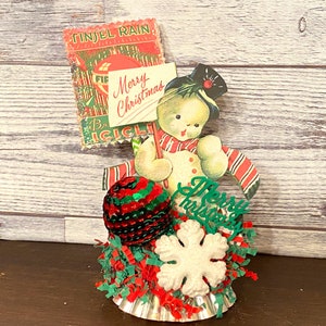Retro Snowman Decor Retro Christmas Snowman Tiered Tray Decor Merry Christmas Assemblage Vintage Christmas Decoration MCM Christmas OOAK 50s