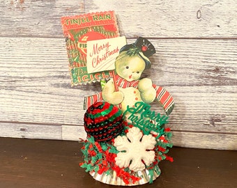 Vintage Snowman Decor Retro Christmas Snowman Tiered Tray Decor Merry Christmas Assemblage Retro Christmas Decoration MCM Christmas OOAK