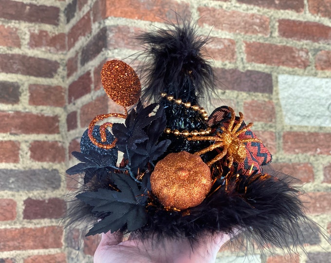Witch Hat Tree Topper Halloween Tree Topper Orange and Black Etsy