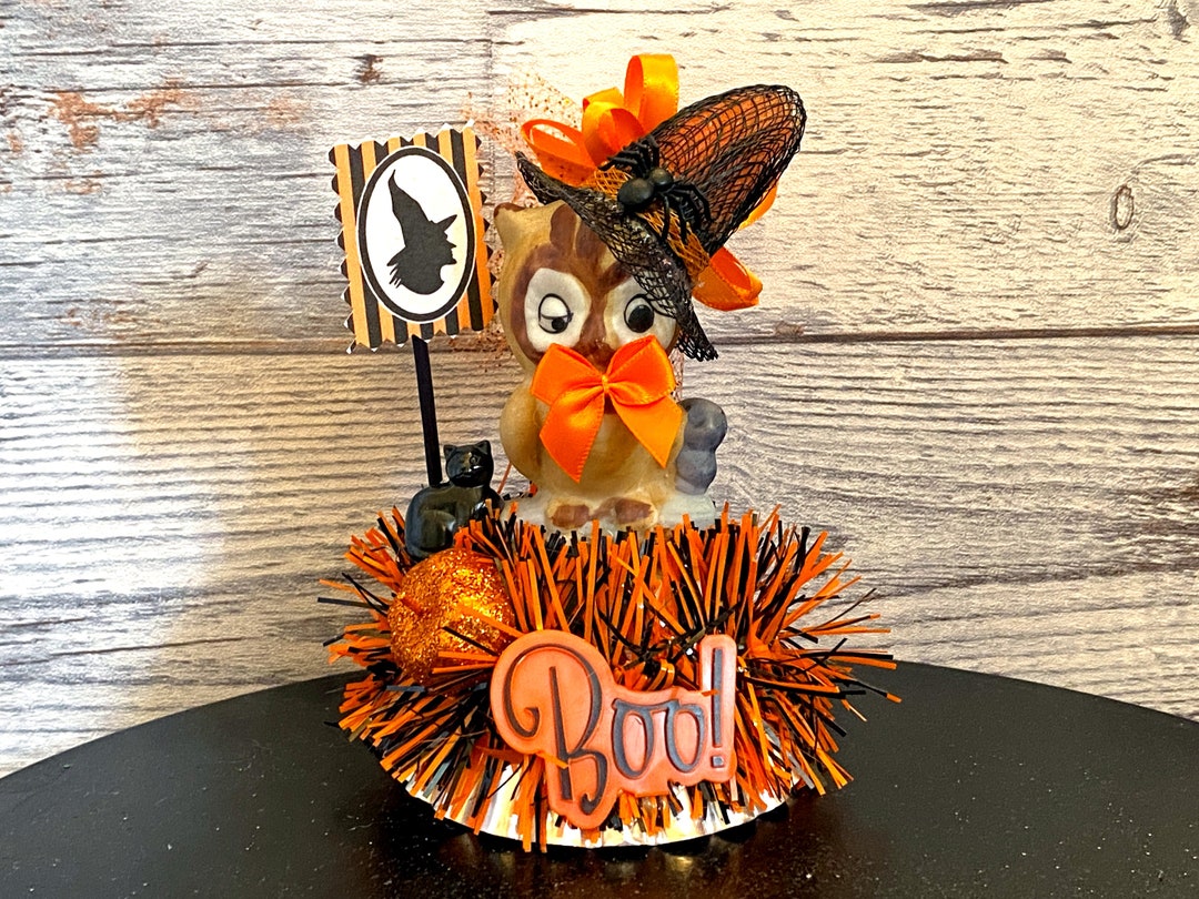 Retro Owl Decor Vintage Halloween Decor Kitschy Halloween Assemblage Halloween Tier Tray Decor ...