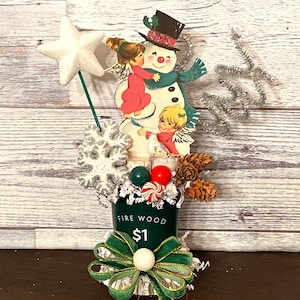 MCM Christmas Decor Retro Snowman Decor Vintage Snowman Decoration Vintage Christmas Assemblage Table Decor Tiered Tray Decor Ornament