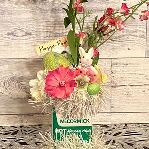 Vintage Easter Bunny Spice Tin Decor: Shabby Chic Table Centerpiece