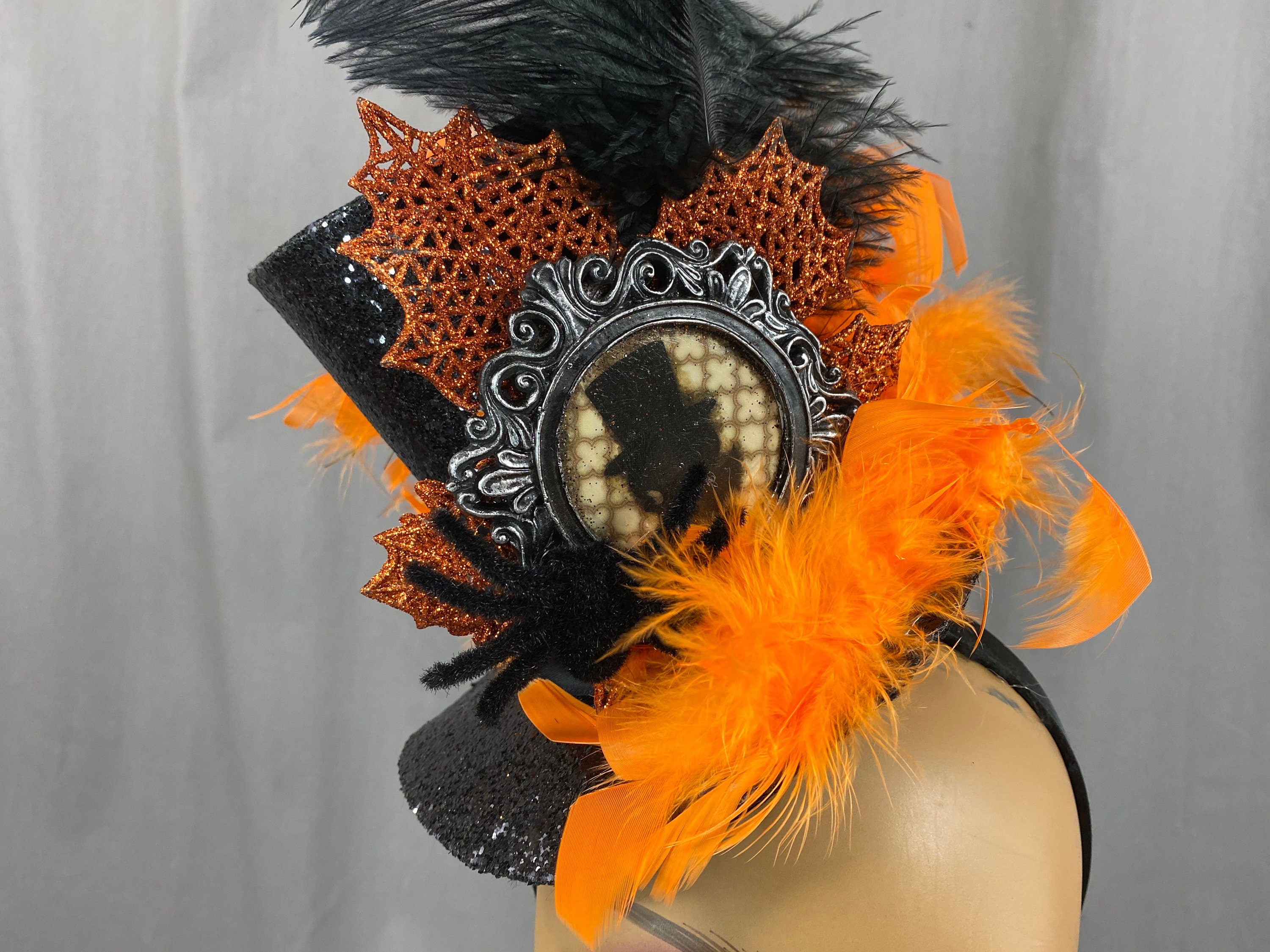 Spooky Halloween Mini Top Hat Fascinator Black and Orange Etsy