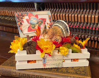 Vintage Thanksgiving Turkey Centerpiece, Fall Floral Decor