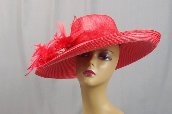 Red Kentucky Derby Hat Red Sinamay Hat Red Hat Red Wide Brim | Etsy
