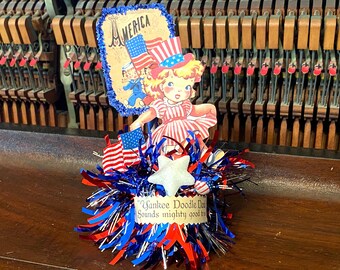 Vintage Patriotic Girl Retro 4th of July Decor Americana Decor Table Decoration Red White and Blue Summer Decor Independence Day Decoration