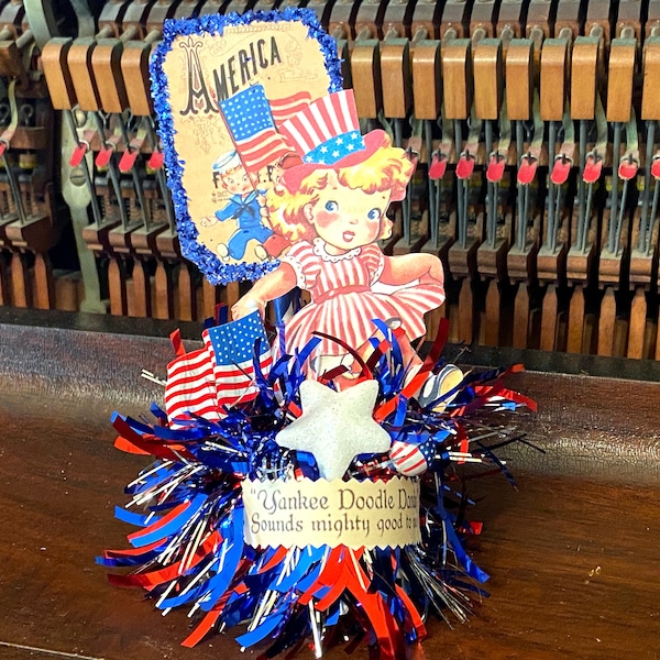 Vintage Patriotic Girl Retro 4th of July Decor Americana Decor Table Decoration Red White and Blue Summer Decor Independence Day Decoration