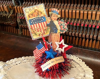 Vintage Americana Patriotic Boy Decor, 4th of July Table Decoration