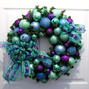 Christmas Wreath / Christmas Decor / Aqua and Purple Wreath / | Etsy
