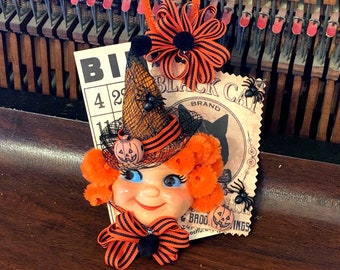 Retro Halloween Decor Halloween Ornament Bingo Card Witch Decor Witch Ornament Vintage Halloween Decor Black Cat Halloween Kitschy Halloween