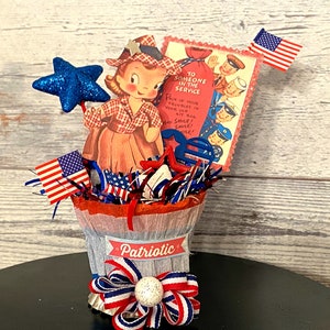 Vintage Patriotic Decor Vintage Americana Decor Servicemen Red White and Blue Nut Cup Retro Home Decor 4th of July Decor Stars and Stripes