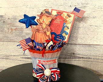 Vintage Patriotic Decor Vintage Americana Decor Servicemen Red White and Blue Nut Cup Retro Home Decor 4th of July Decor Stars and Stripes