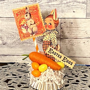 Vintage Easter Bunny Boy Decoration: Kitschy Spring Table Decor