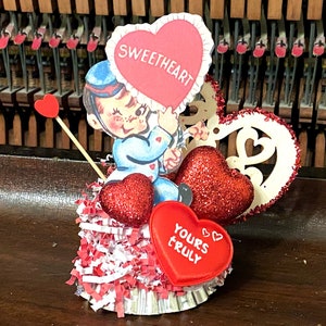 Retro Valentine Decor Sweetheart MCM Decor Vintage Valentines Day Decoration Red Hearts Kitschy Valentine Handmade Be Mine Valentine Boy