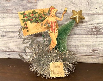 Retro Christmas Decor Pin Up Girl Christmas Assemblage Vintage Christmas Decoration MCM Christmas Table Decor Unique Christmas Tree Decor