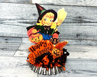 Retro Witch Decor Vintage Witch Decor Happy Halloween Decoration Retro Halloween Decor Unique Halloween Assemblage Art Vintage Halloween