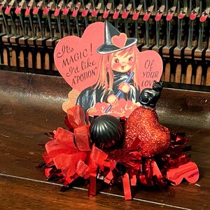Retro Valentine Day Decor Valentines Witch Vintage Valentine Day Decoration Kitschy Valentine Decor Retro Witch Decor Handmade Valentine
