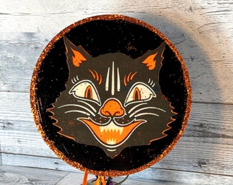 Vintage Cat Halloween Tree Topper Cat Tree Topper Halloween Decor Retro Black Cat Decoration Unique Tree Decor Kitschy Halloween Decoration