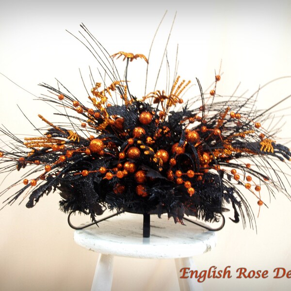 Halloween Centerpiece * Halloween Decoration * Black and Orange Centerpiece * Spider Centerpiece * Candle Holder Centerpiece * Orange Spider