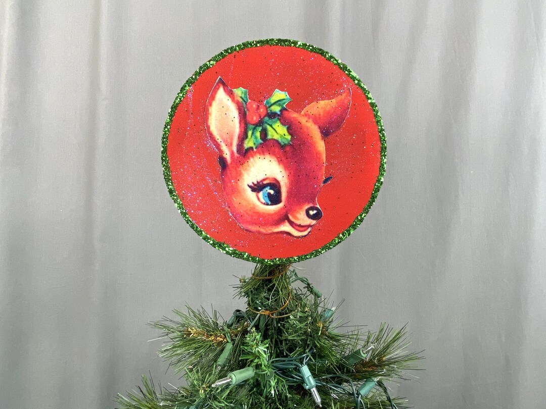 Vintage Christmas Tree Topper Reindeer Topper Bow Christmas Decor Handmade OOAK Unique Christmas