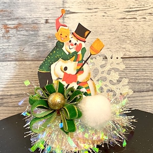 MCM Christmas Decor Vintage Snowman Decor Retro Snowman Christmas Decoration Vintage Christmas Assemblage Kitschy Christmas Tier Tray Decor
