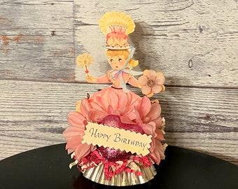 Happy Birthday Decoration Retro Home Decor MCM Vintage Happy Birthday Tier Tray Decor Spring Decoration Birthday Cake Birthday Assemblage