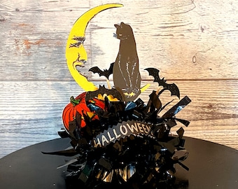 Retro Halloween Decor Vintage Halloween Black Cat Decor Tier Tray Decor Vintage Moon Spooky Decoration Unique Halloween Assemblage MCM