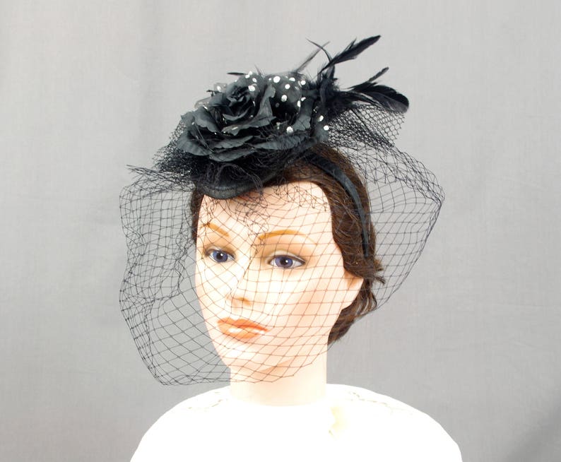 Black Fascinator Hat With Veil Kentucky Derby Fascinator Hat Etsy