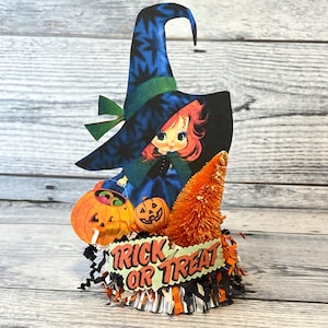 Vintage Witch Decor Retro Halloween Witchy Decor Assemblage Art Jack O Lantern Trick Or Treat Table Decoration Cute Witch Unique Halloween