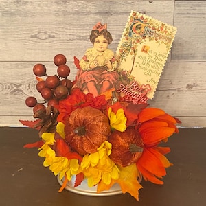 Art Deco Thanksgiving Decoration: Vintage Girl on Pumpkin