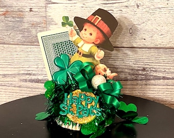 Retro St Patricks Day Decor Leprechaun Vintage St Patricks Day Tier Tray Decor Kitschy St Paddys Day Decoration Irish Shamrock Celtic