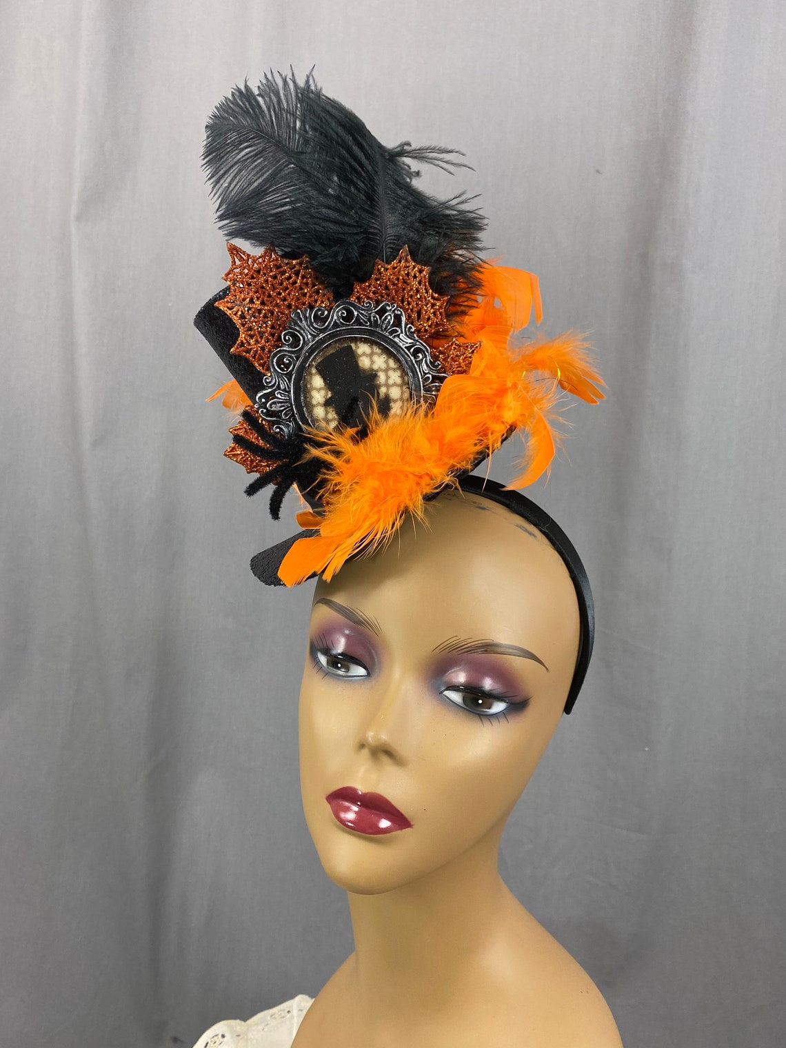 Spooky Halloween Mini Top Hat Fascinator Black and Orange Etsy