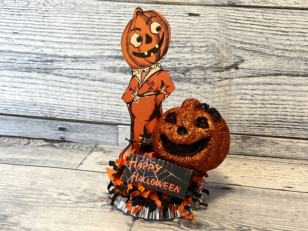 Vintage Halloween Jack O' Lantern Table Decor Retro Assemblage Art ...