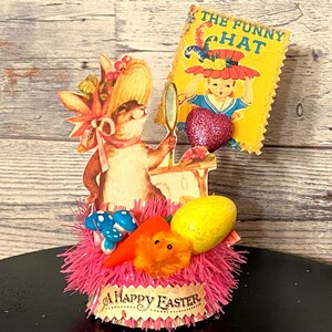 Retro Easter Bunny Vintage Easter Decor Easter Tier Tray Decor Kitschy Easter Assemblage Happy Easter Decoration MCM Easter Tart Tin Decor