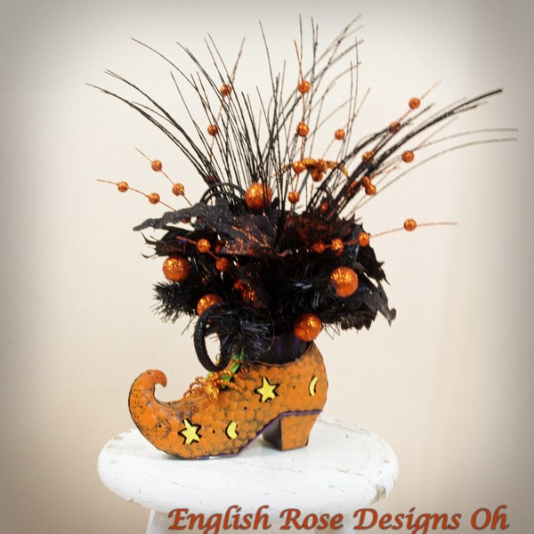 Halloween Centerpiece, Witch Boot Arrangement, Halloween Decoration, Orange Centerpiece, Witch Boot Centerpiece, Witch Decor