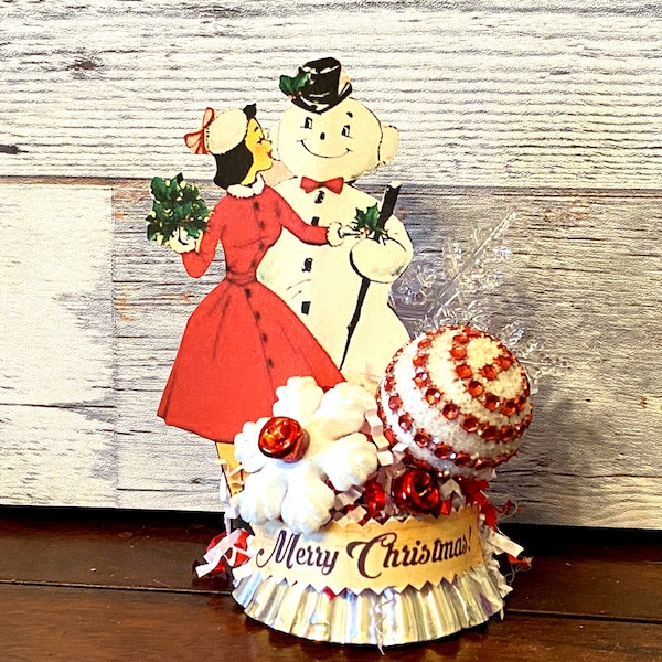 MCM Christmas Snowman Vintage Snowman Retro Christmas Decoration Snowflakes 1950s Christmas Kitsch Christmas Assemblage Retro Snowman